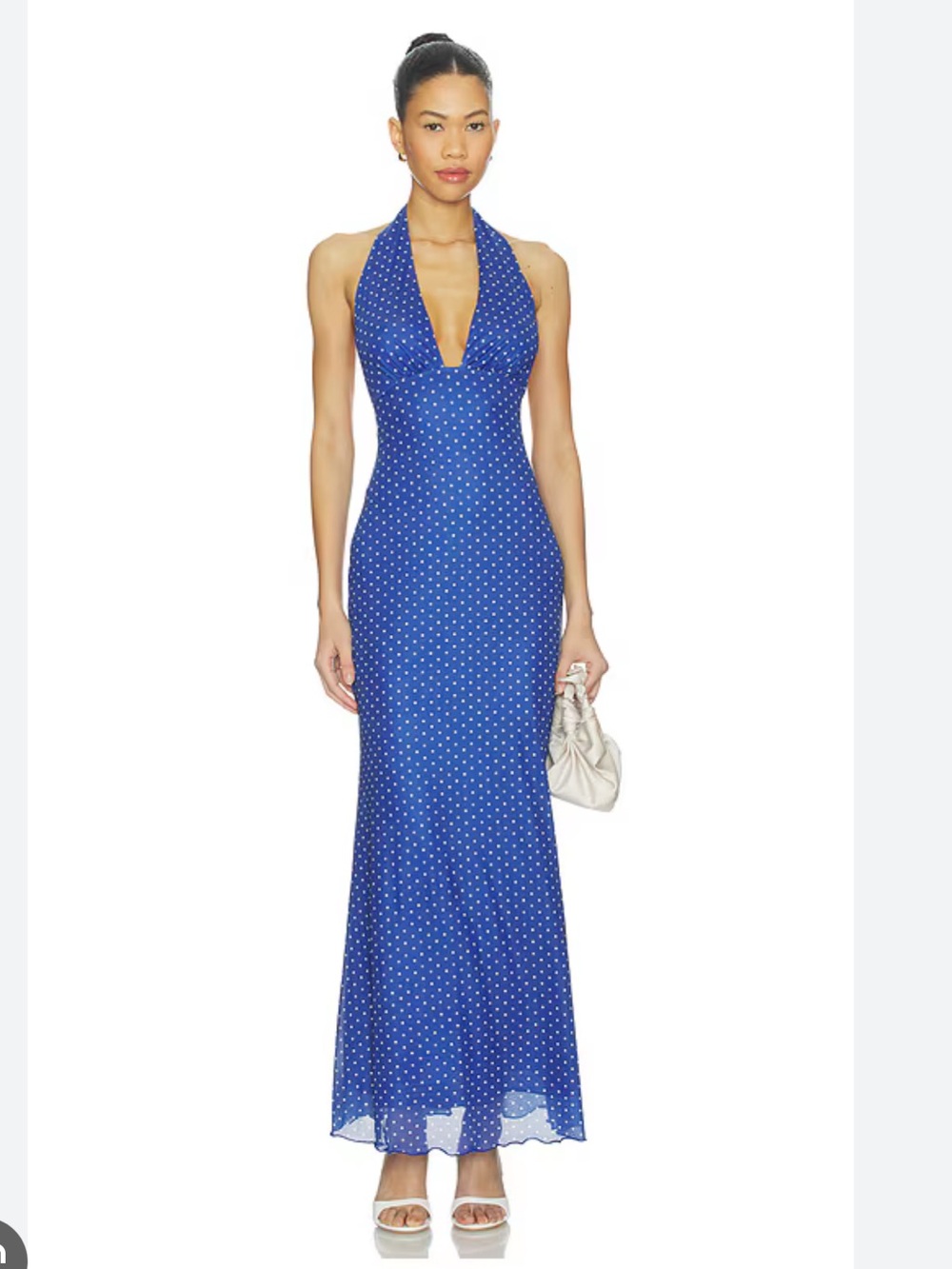Polka Dot Halter Maxi Dress in Blue